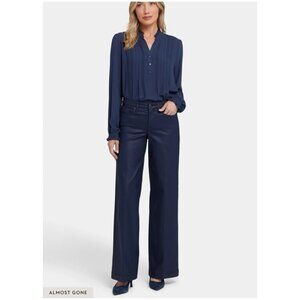 NYDJ Teresa Wide Leg Faux Leather Pants Size 2 Starless‎ Blue women new